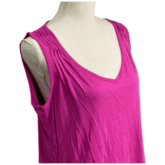 Talbots Tank Top Women's Large Hot Pink Fuchsia V Neck Pleated Shoulders Chic - Picture 6 of 9